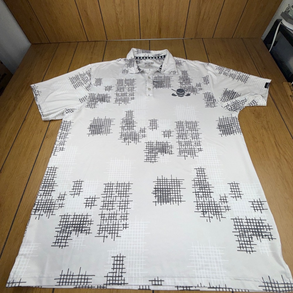 Tattoo Golf GTX Collection Performance Polo Shirt Mens 2XL White Black Grid